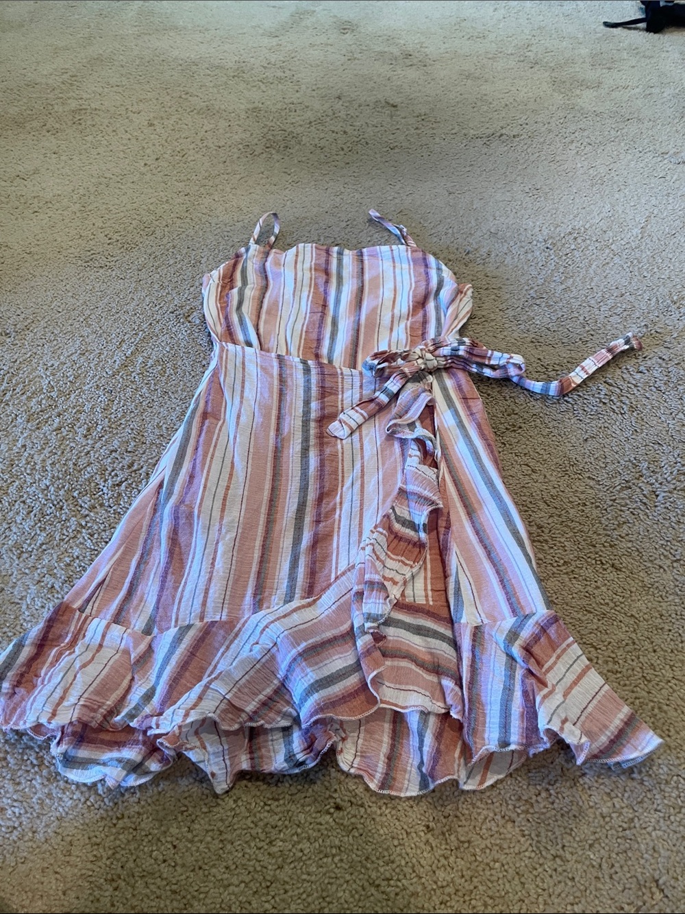 Striped Ruffle Mini Dress - Pink Multi